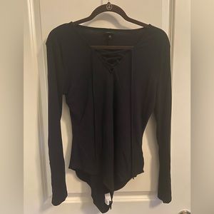 Who What Wear Black Lace-up Bodysuit L